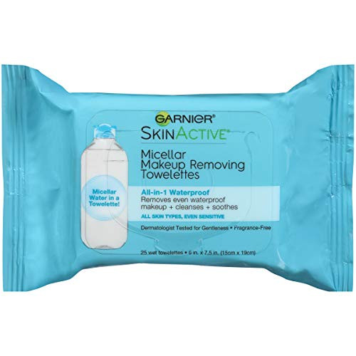 Garnier Micellar Facial Cleanser & Makeup Remover Wipes for Waterproof Makeup 25 Count (Packaging May Vary)