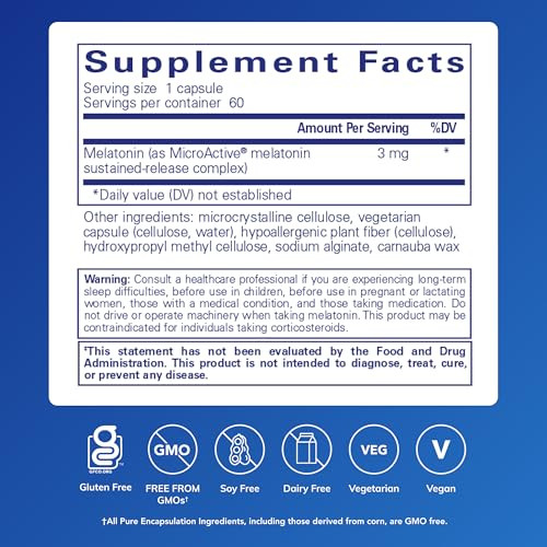 Pure Encapsulations Melatonin-SR - Extended Release Melatonin - Supports Restful Sleep* - Sleep Supplement - Gluten Free & Vegan - 60 Capsules