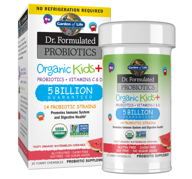Garden of Life Dr. Formulated Probiotics Organic Kids+ plus Vitamin C & D - Watermelon - Gluten, Dairy & Soy Free Immune & Digestive Health Supplemen