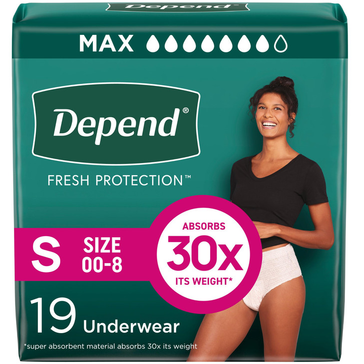Depend Fresh Protection Adult Diapers, Incontinence & Postpartum Bladder Leak Underwear for Women, Disposable, Maximum, Small, Blush, 19 Count, Packa