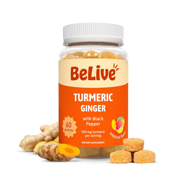 BeLive Turmeric Gummies - Curcumin with Black Pepper & Ginger Extract - 500 mg of Turmeric and Ginger Supplement for Immune Support, Healthy Skin, an