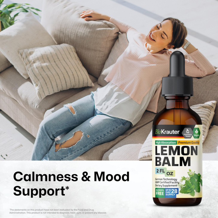 BIO KRAUTER® Lemon Balm Tincture 680 mg Melissa Officinalis - Pure Vegan Lemon Balm Extract 2 Fl.Oz 28 Days of Supply - Natural Calming & Sleep Suppo