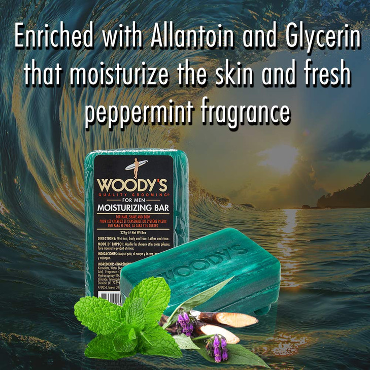 Woody's Moisturizing Bar Soap - Hydrating Body, Face & Shave Bar Soaps, Deep Cleanser, Rich Lather, Fresh Scent, 8 oz, 2 Pack