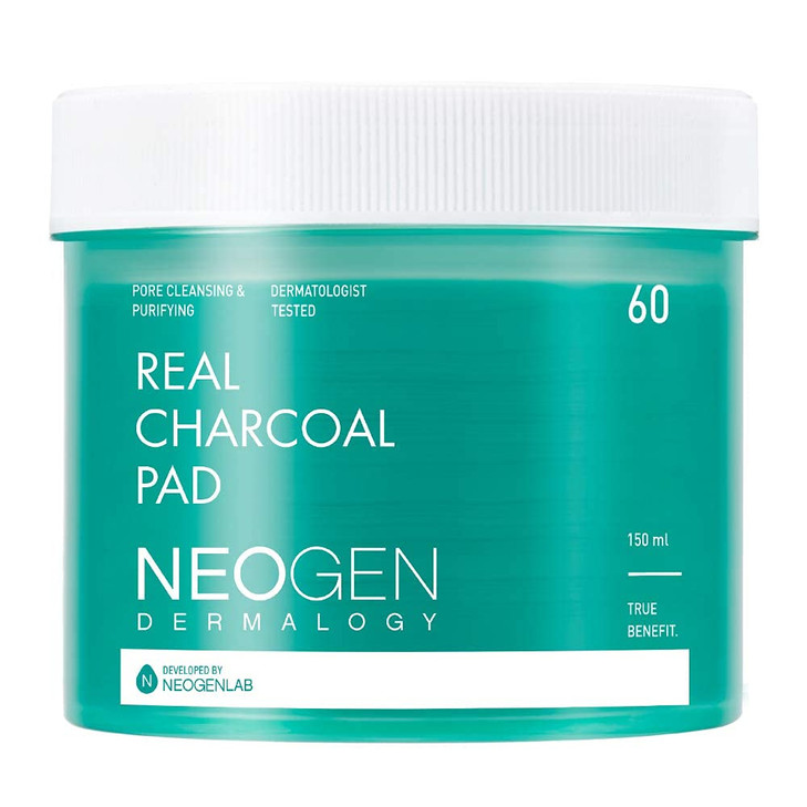 DERMALOGY by NEOGENLAB Real Charcoal Pad (60 pads) - Daily Deep Pore Facial Cleansing Pads with PHA, LHA & Charcoal for Normal & Oily Skin & Dry Skin
