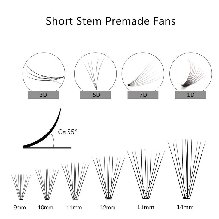 Premade Fans Eyelashes Loose Lashes Premade 5D Fan/C-Curl/Thickness 0.07 mm/Eyelash Extension Volume Lash Fans (1000Fans, 12)
