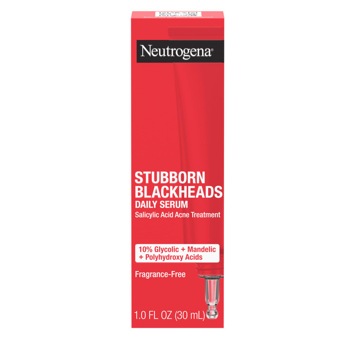 Neutrogena Stubborn Blackheads Daily Acne Facial Serum with Salicylic, Glycolic, Polyhydroxy & Mandelic Acids, Oil-Free Face Serum for Acne-Prone Ski