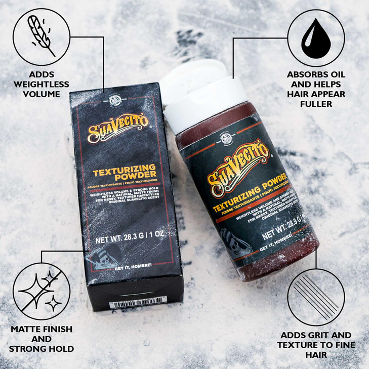 Suavecito Texturizing and Volumizing Hair Styling Powder with Shine Free Matte Finish and Strong Hold - No Mess, Oil Absorbing, Long Lasting - 1.75 o