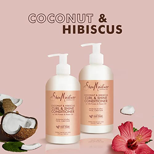 SheaMoisture Curl and Shine Conditioner For Thick, Curly Hair Coconut and Hibiscus Sulfate Free, 13 Fl Oz (Pack of 2)