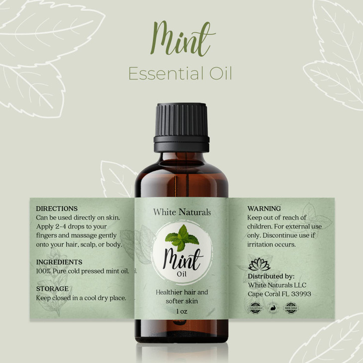 Organic Mint Essential Oil, Refreshes & Energizes The Spirit and Body, 100% Pure Natural Mint Oil for Diffuser, Aromatherapy, Hair Care, Skin Massage