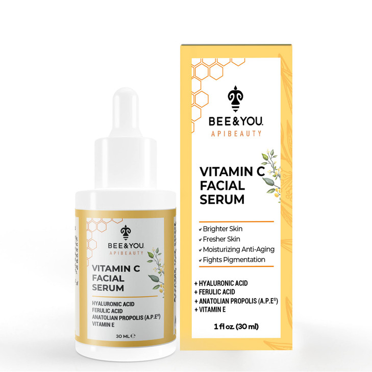 Bee and You Vitamin C Face Serum | Moisturizing Anti Aging, Reduce the Appearance of Dark Spots, Glow Up Skin Brightener with Propolis, Vitamin E & F