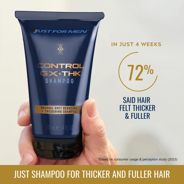 Just for Men Control GX + THK Thickening Shampoo with Grey Reduction, Shampoo for Thinning Hair with Alpha Keratin, Thickens Hair Up to 20%, Works wi