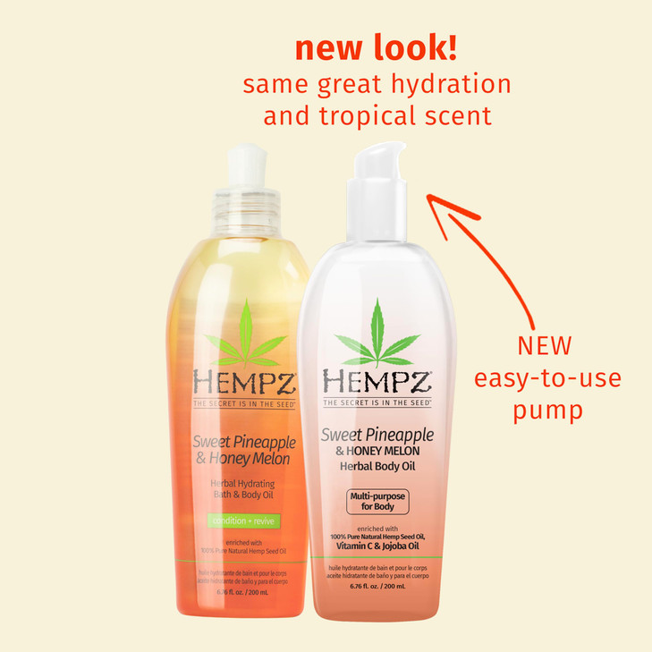 Hempz Sweet Pineapple & Honey Melon Herbal Hydrating Multi-Purpose Body Oil for Body - Moisturizing Bath, Shower, or Shaving Oil for Dry or Sensitive