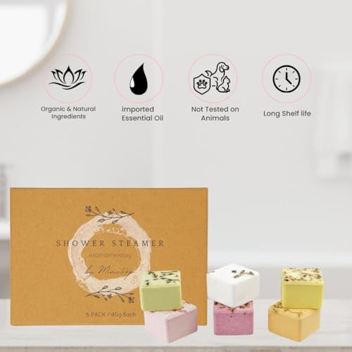 MimoPop Premium Organic Shower Steamer- Shower Steamers Aromatherapy Essential Oil Infused, 6 Cubes Body Restore Shower Steamers Spa Gifts for Women,