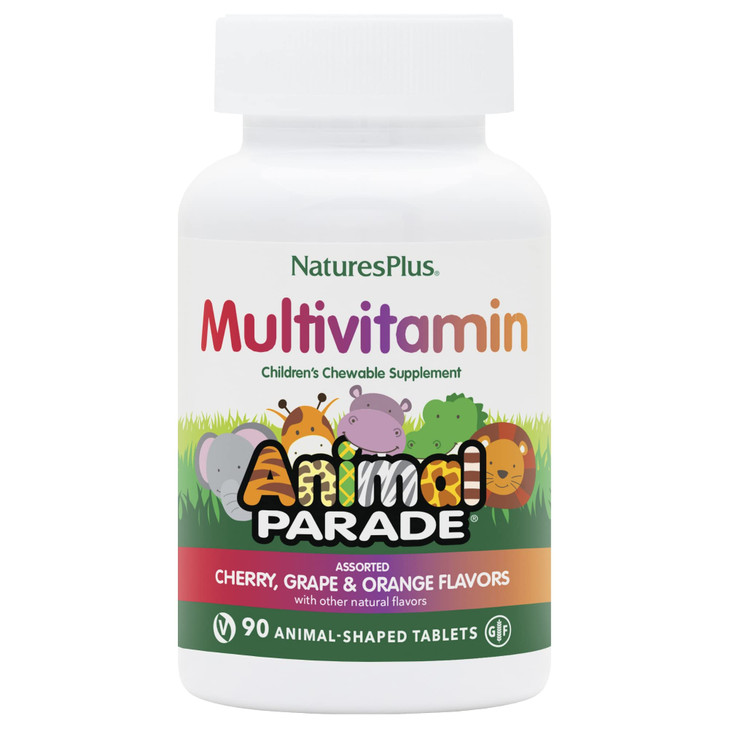 NaturesPlus Animal Parade Source of Life Children's Chewable Multivitamin - 90 Animal Shaped Tablets - Natural Assorted Flavors - Vegetarian, Gluten-