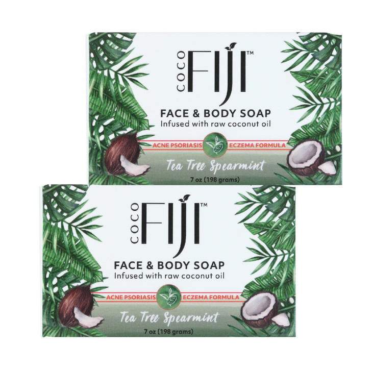 Coco Fiji Soap Bar for Face and Body Infused With Organic Coconut Oil, Tea Tree Spearmint, Essential Oil, Natural Soap for Moisturizing & Pore Purify