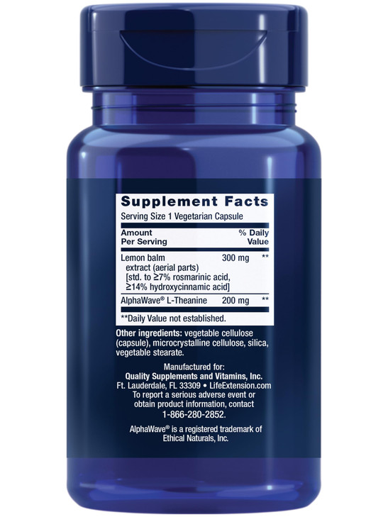 Life Extension Enhanced Stress Relief, Lemon Balm Extract, L-theanine, decompress with This Supplement for Stress, Gluten-Free, Non-GMO, Vegetarian,