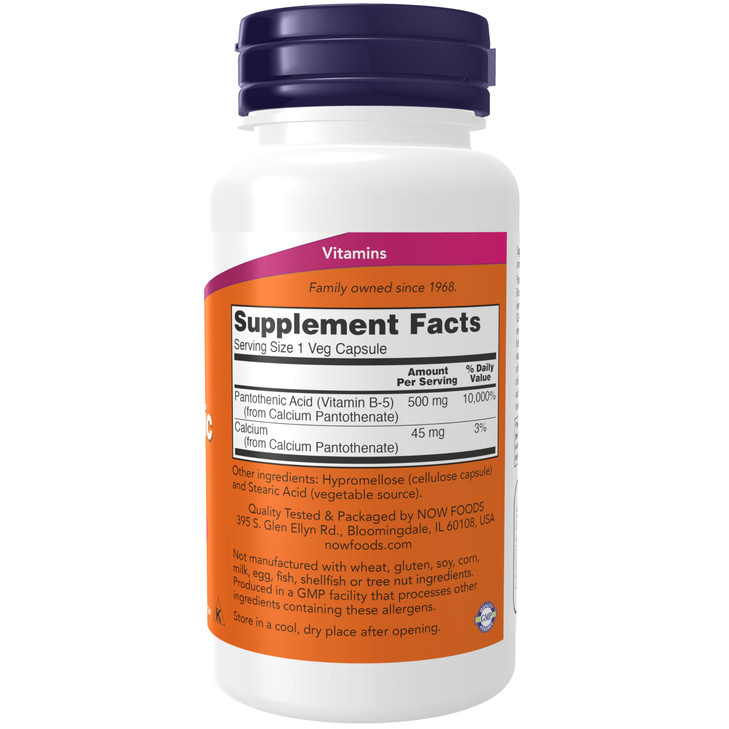 NOW Foods Pantothenic Acid 500mg, 100 Capsules (Pack of 2)