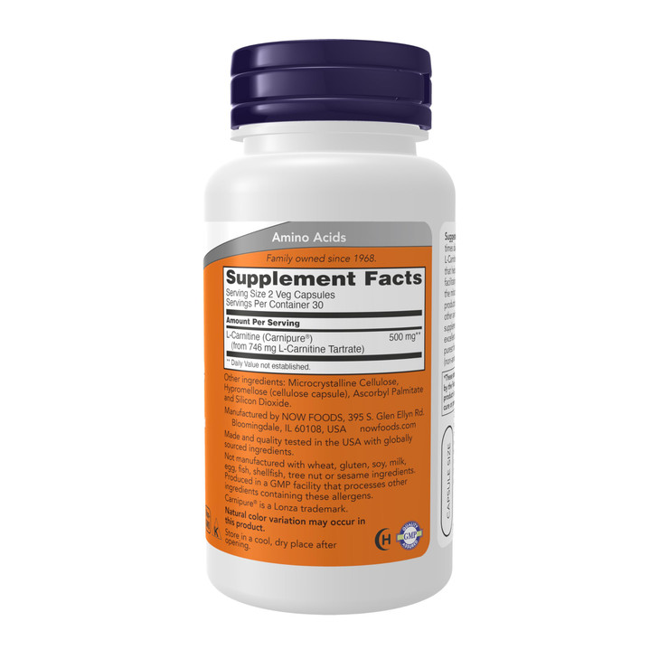 NOW L-carnitine 250mg, 60 Capsules (Pack of 2)