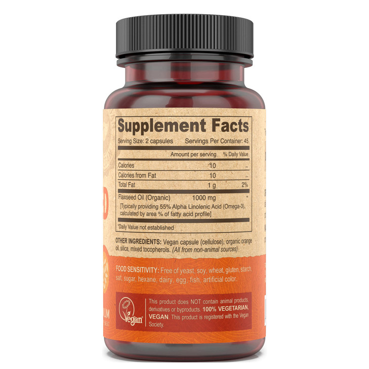 DEVA Organic Vegan Vitamins Flax Seed Oil - Rich in Omega-3, Cold-Pressed & Unrefined - 90 Capsules, 2-Pack
