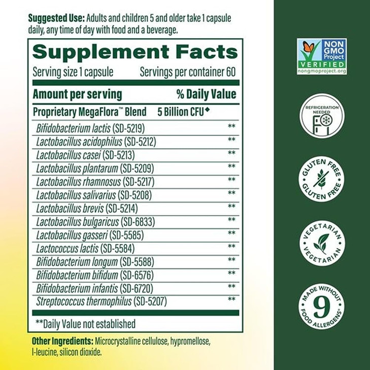 MegaFood MegaFlora Kids Probiotics - 5 Billion CFUs - Non-GMO, Vegetarian, Made Without 9 Food Allergens, Probiotics for Digestive Health- 60 Mini Ca