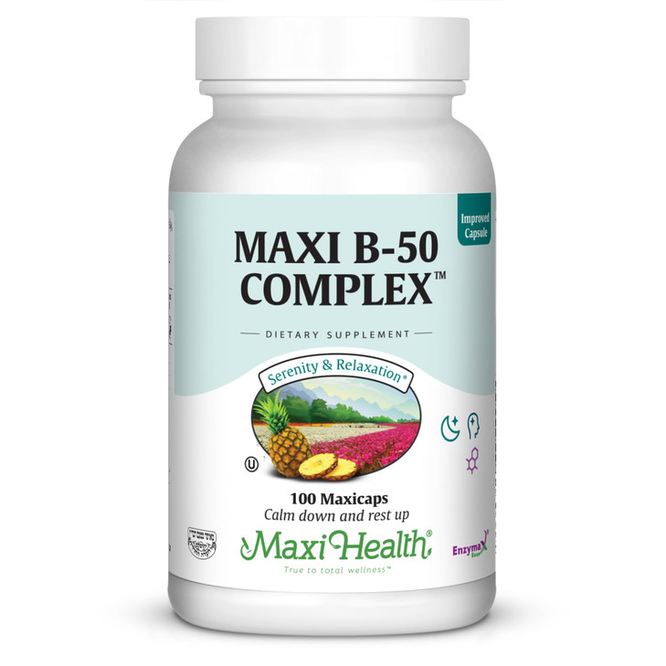 Maxi Health Vitamin B Complex  High Potency B Complex Vitamins B-50 with B1, B2, B3, B6, B12, Biotin & Folate  Support Cellular Energy & Mental Cla