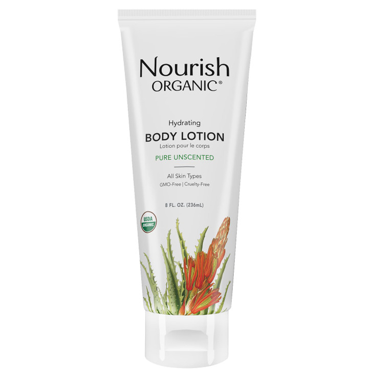 Nourish Organic Body Lotion, Unscented  Hydrating Body Lotion for Dry Skin with Certified Organic Aloe Vera, Shea Butter, Coconut Oil & Cocoa Butter