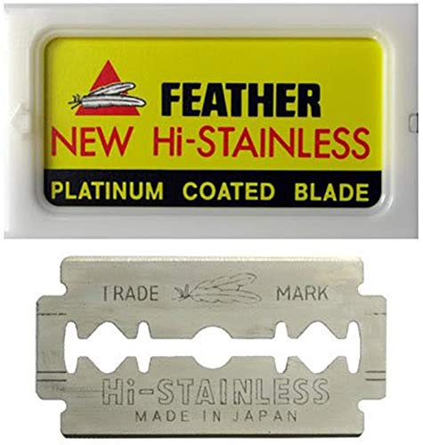 Feather Double Edge Safety Razor Blades - (50 Count) - Platinum Coated Hi-Stainless Steel Razor Blades - Fits Most Safety Razors - Super Sharp for Cl