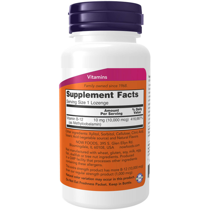 NOW Foods Supplements, Methyl B-12 (Methylcobalamin) 10,000 mcg, Nervous System Health*, 60 Lozenges