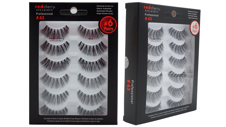 Red Cherry Eyelashes #43 False Eyelashes, 12 Pairs, Full Black, Handcrafted, Natural-Glamour Style, Cruelty-Free, Vegan