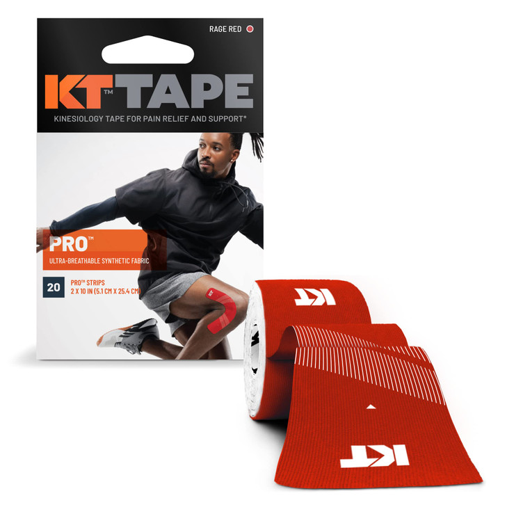 KT Tape, Pro Synthetic Kinesiology Athletic Tape, 20 Count, 10 Precut Strips, Rage Red
