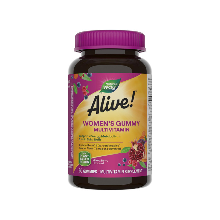 Nature's Way Alive! Womens Gummy Multivitamin, 16 Vitamins & Minerals, Energy Metabolism*, Hair Skin & Nails*, Vegetarian, Mixed Berry Flavored, 60