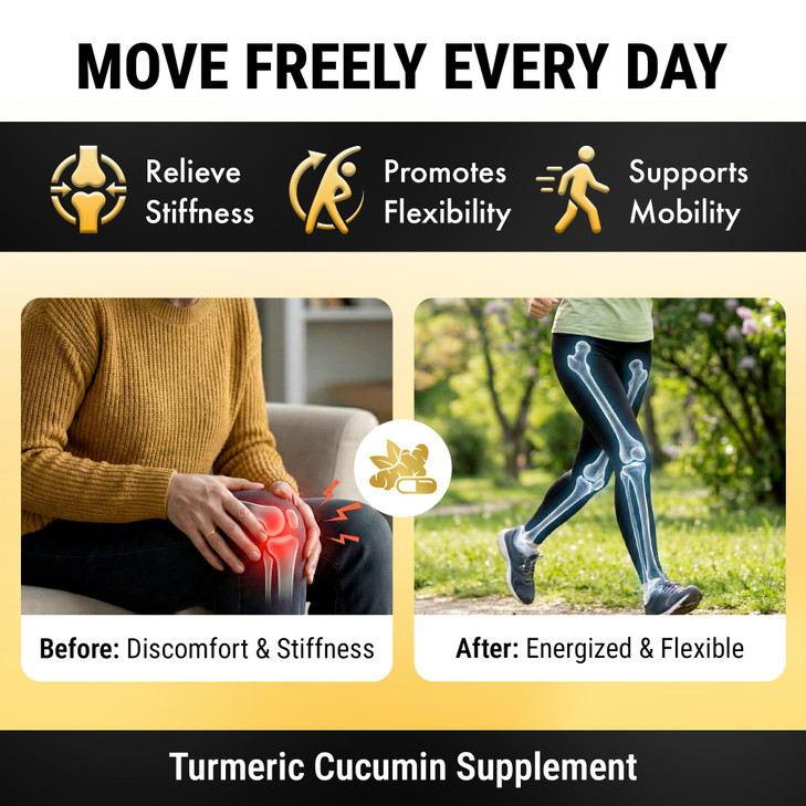 NuVitality Turmeric Curcumin Supplement with Black Pepper Extract (BioPerine) - 95% Curcuminoids for Joint & Inflammation Support - Enhanced Absorpti