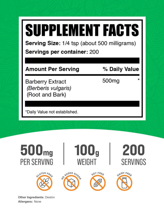 BulkSupplements.com Barberry Extract Powder - Barberry Sypplement, Herbal Supplement - Vegan & Gluten Free, 500mg per Serving, 250g (8.8 oz) (Pack of