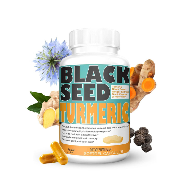 Turmeric 1350mg Curcumin 150mg Black Seed Powder 75mg Ginger Extract 50mg Black Pepper Fruit Extract 10mg Bioperine 60 Veggie Count Capsules by Sweet