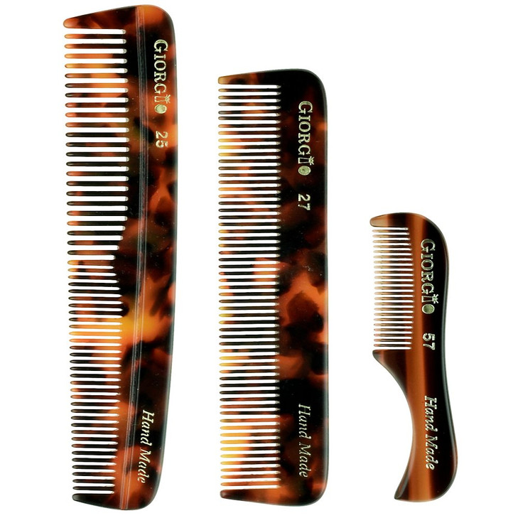 Giorgio Beard Combs Set - Handmade Combs Kit for Everyday Beard and Mustache Grooming - Includes Fine and Wide Tooth Pocket Dresser Comb + Straighten