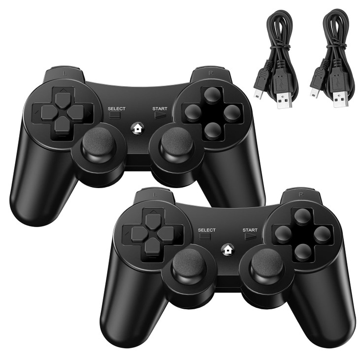 Diswoe Controllers for PS-3, Wireless PS-3 Controller 2 Pack, Bluetooth Gamepad Joystick, Double Vibrating Controller for Play_station 3 with 2 USB C
