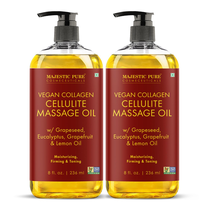 Majestic Pure Firming Body Massage Oil with Collagen  Helps Smooth The Appearance of Cellulite & Improve Skin Texture  Refreshing Aromatherapy Body