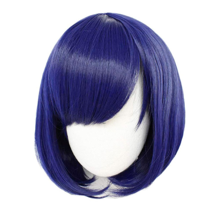 ANOGOL Hair Cap +Blue Cosplay Wig with Bangs Short Natural Navy Bob Wigs for Women Blue Bob Wigs for Movie Anime Cosplay Halloween Party Costume Shor