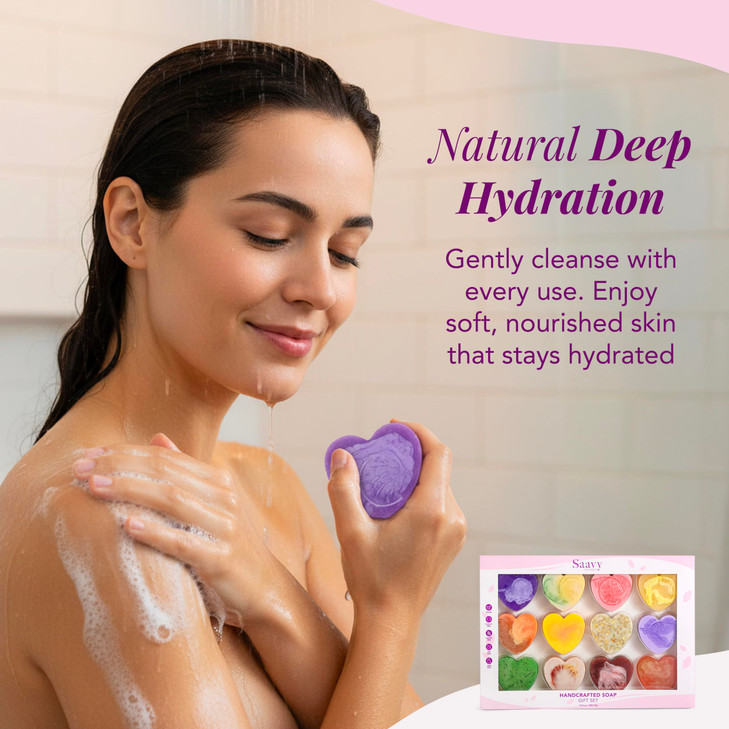 Saavy Naturals Hydrating & Purifying Mini Soap  Plant-Based, Nourishing & Moisturizing Bar Soap Gift Set for Men & Women  Mini Heart Shaped Artisan
