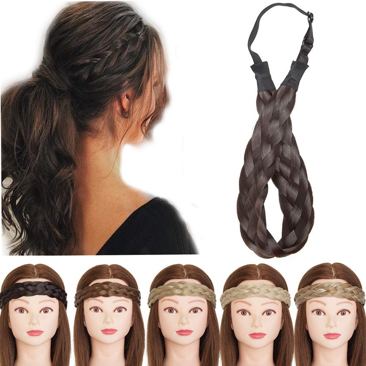 Twist Braided Hair Headbands 5 Strands Synthetic Hair Classic Chunky Wide Braids Elastic Stretch Plaited Braid Hairpiece Women Beauty Accessory 30g 1