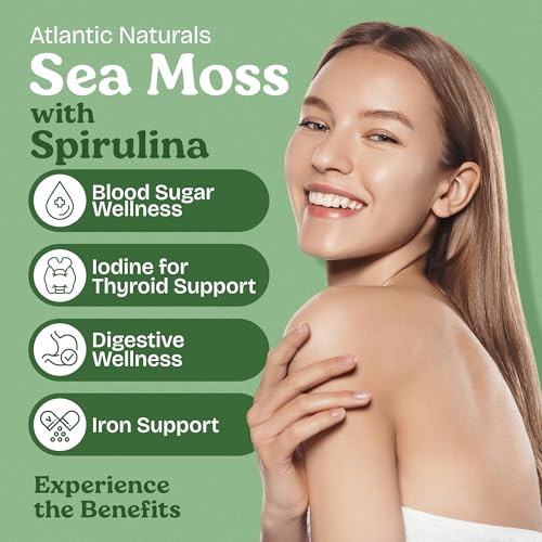 Atlantic Naturals Sea Moss with Spirulina Superfood Capsules - Multivitamin Supplement Supports Healthy Iron and Immune Health, Alternative to Seamos
