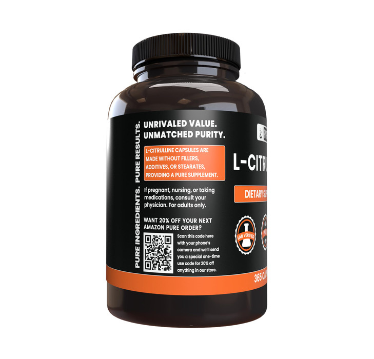 Pure Original Ingredients L-Citrulline (365 Capsules) No Magnesium Or Rice Fillers, Always Pure, Lab Verified