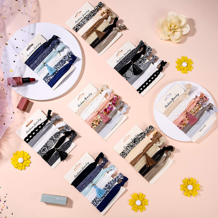 Syhood 48 Pcs Ribbon Hair Ties with Tassel No Crease Hair Ties Elastic Fabric Bands Ponytail Holder for Women Accessories