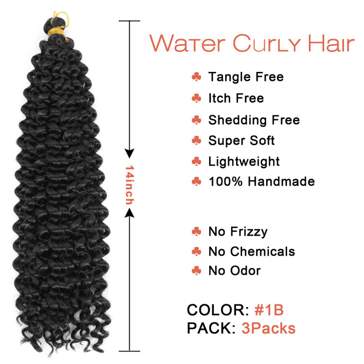Gogo Curl Crochet Hair Crochet Loose Wave Hair Synthetic Hair Bundles Black Water Wave Hair 14 Inch 3PCS (1B)