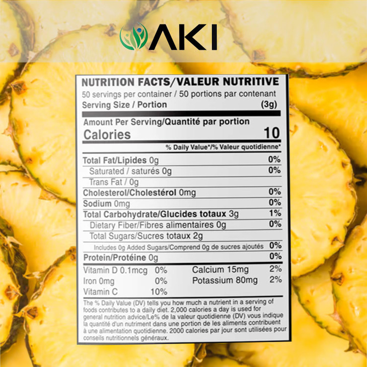AKI Pineapple Pure Dried Powder - Rich in Vitamin C - Ideal as Booster Supplement for Protein Smoothies Tea Cooking Seasoning Juice Drinks Ice Cream