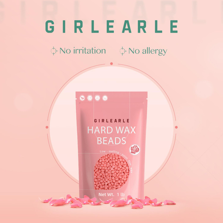 GIRLEARLE Hard Wax Beads, 1lb Wax Beans for Hair Removal Sensitive Skin with Rose Formula, Perfect for Full Body, Facial, Brazilian Bikini, and Legs