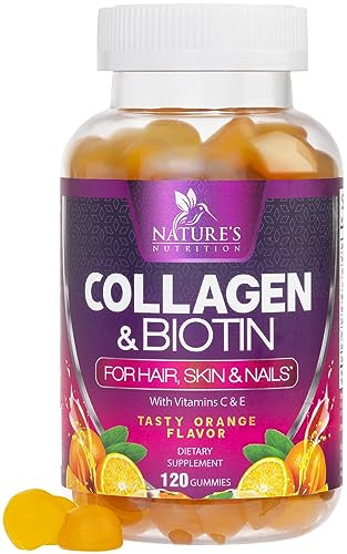 Collagen Gummies with 2500mcg Biotin - Complete Collagen Supplement with Hydrolyzed Peptides Type I & III, Biotin, Zinc, & Vitamin C - Hair, Skin, &