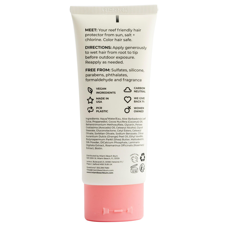 Miami Beach Bum Hair Shield - Reef-Friendly Leave-In Conditioner - Protects hair from Sun, Ocean and Pool - Paraben & Sulfate-free - Avocado + Coconu