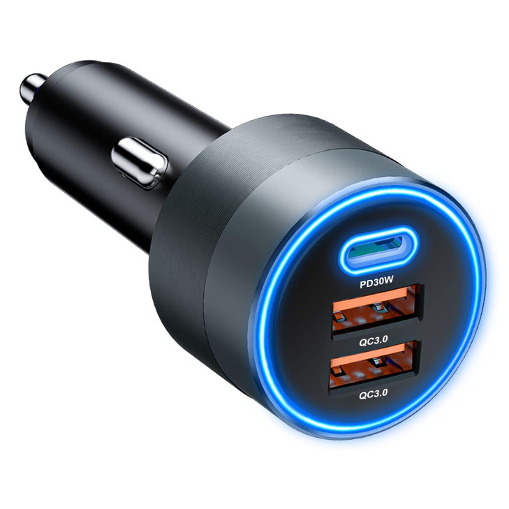 USB C Car Charger for iPhone 16, 66W Car Cigarette Lighter Adapter USB Fast Car Charger PD 30W+Dual QC3.0 [Metal Shell] [Ambient Light] for iPhone 16