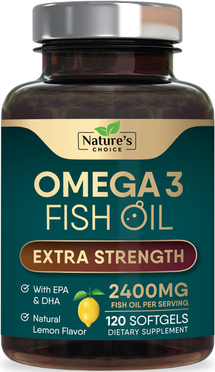Omega 3 Fish Oil 2400 mg - Triple Strength Fish Oil Omega 3 Capsules - Essential Fatty Acids EPA & DHA Supplement - Best Brain & Heart Health Support
